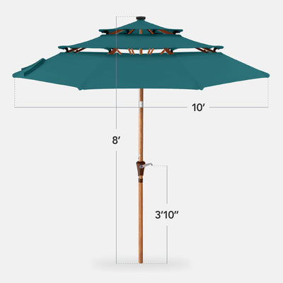 3-Tier Woodgrain Pattern Solar Patio Umbrella, Tilt Adjustment - 10ft