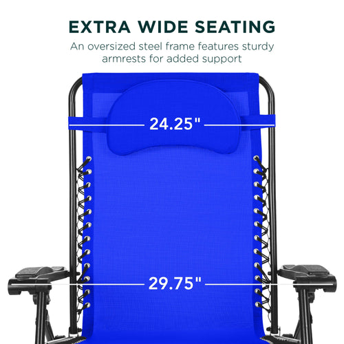 Oversized Reclining Zero Gravity Chair Lounger w/ Cup Holder, Pillow