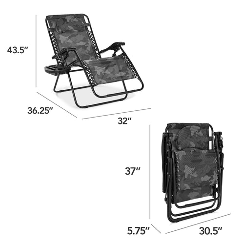 Oversized Reclining Zero Gravity Chair Lounger w/ Cup Holder, Pillow