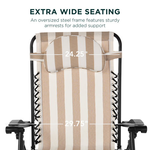 Oversized Reclining Zero Gravity Chair Lounger w/ Cup Holder, Pillow