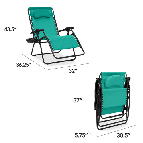 Oversized Reclining Zero Gravity Chair Lounger w/ Cup Holder, Pillow
