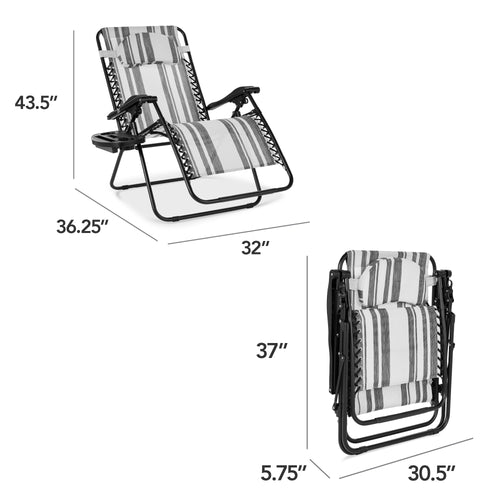 Oversized Reclining Zero Gravity Chair Lounger w/ Cup Holder, Pillow