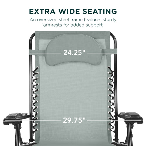 Oversized Reclining Zero Gravity Chair Lounger w/ Cup Holder, Pillow