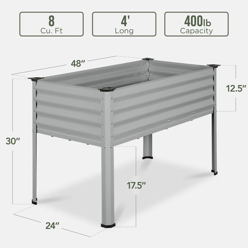 Elevated Galvanized Metal Garden Bed w/ Corner Protectors - 48x24x30in