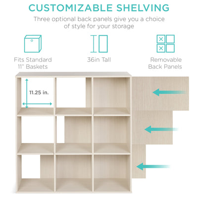 9-Cube Bookshelf Storage Display w/ 3 Removable Panels, Customizable Design