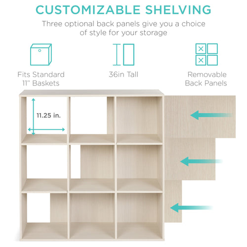 9-Cube Bookshelf Storage Display w/ 3 Removable Panels, Customizable Design