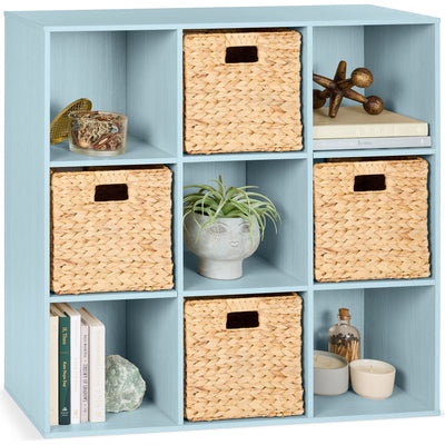 9-Cube Bookshelf Storage Display w/ 3 Removable Panels, Customizable Design