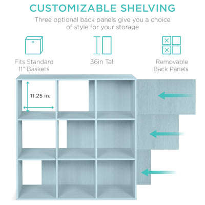 9-Cube Bookshelf Storage Display w/ 3 Removable Panels, Customizable Design