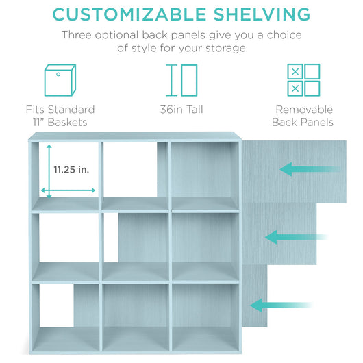 9-Cube Bookshelf Storage Display w/ 3 Removable Panels, Customizable Design