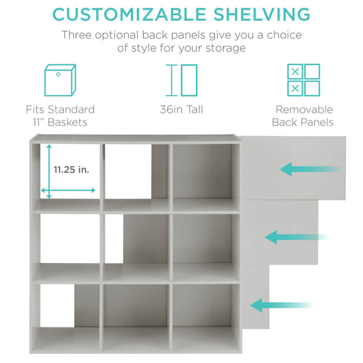 9-Cube Bookshelf Storage Display w/ 3 Removable Panels, Customizable Design