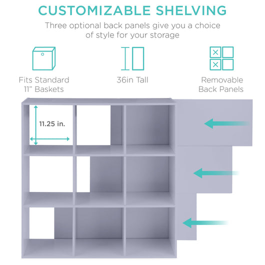 9-Cube Bookshelf Storage Display w/ 3 Removable Panels, Customizable Design