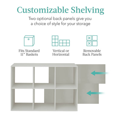 6-Cube Bookshelf, 11in Storage Display w/ Removable Panels, Customizable