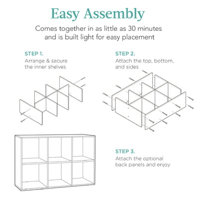 6-Cube Bookshelf, 13.5in Storage Display w/ Removable Panels, Customizable
