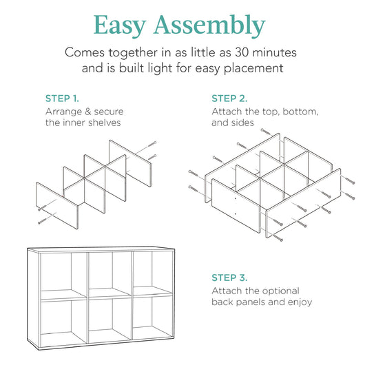 6-Cube Bookshelf, 13.5in Storage Display w/ Removable Panels, Customizable