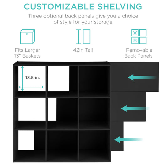 9-Cube Bookshelf, 13.5in Storage Display w/ Removable Panels, Customizable