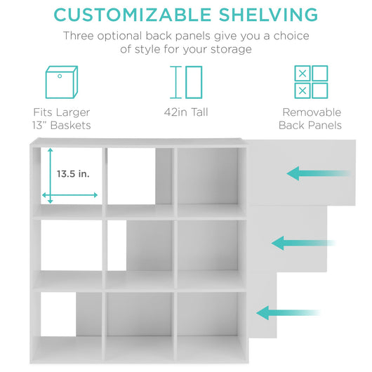 9-Cube Bookshelf, 13.5in Storage Display w/ Removable Panels, Customizable
