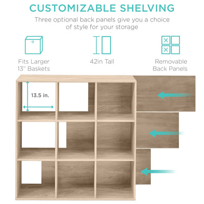 9-Cube Bookshelf, 13.5in Storage Display w/ Removable Panels, Customizable