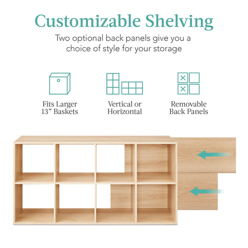 8-Cube Bookshelf, 13.5in Storage Display w/ Removable Panels, Customizable
