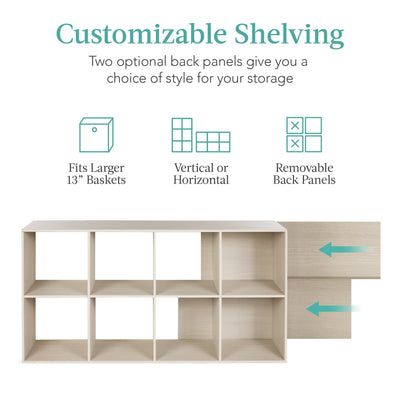 8-Cube Bookshelf, 13.5in Storage Display w/ Removable Panels, Customizable