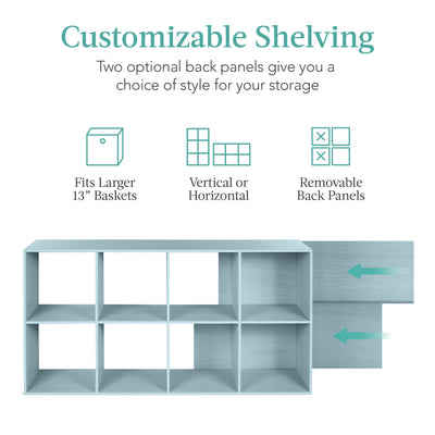 8-Cube Bookshelf, 13.5in Storage Display w/ Removable Panels, Customizable
