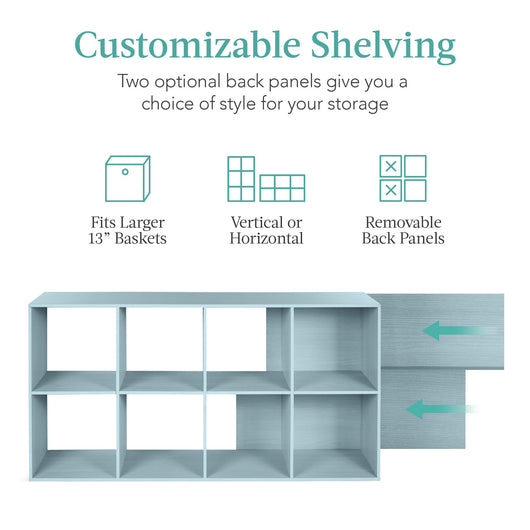 8-Cube Bookshelf, 13.5in Storage Display w/ Removable Panels, Customizable
