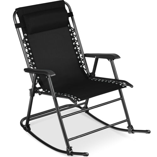 Folding Outdoor Zero Gravity Rocking Lounge Chair w/ Headrest Pillow