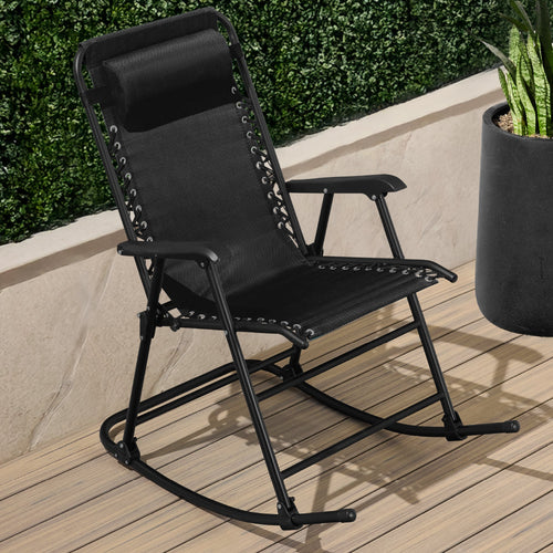 Folding Outdoor Zero Gravity Rocking Lounge Chair w/ Headrest Pillow