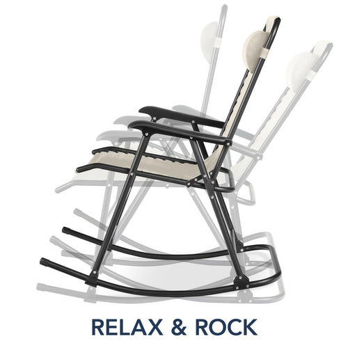 Folding Outdoor Zero Gravity Rocking Lounge Chair w/ Headrest Pillow