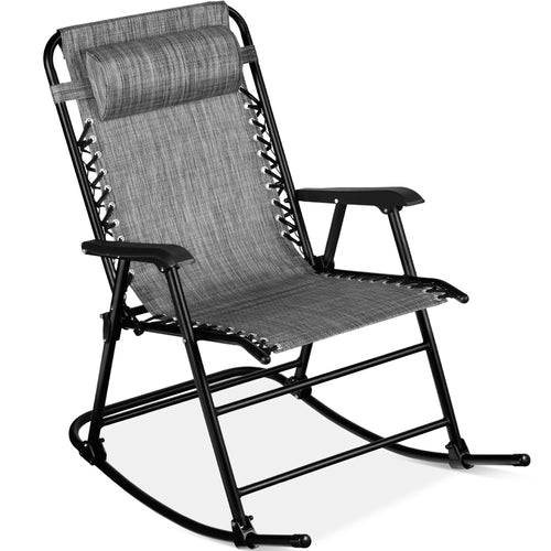 Folding Outdoor Zero Gravity Rocking Lounge Chair w/ Headrest Pillow