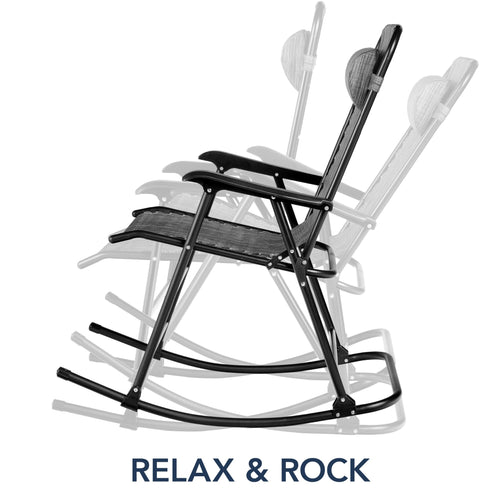 Folding Outdoor Zero Gravity Rocking Lounge Chair w/ Headrest Pillow