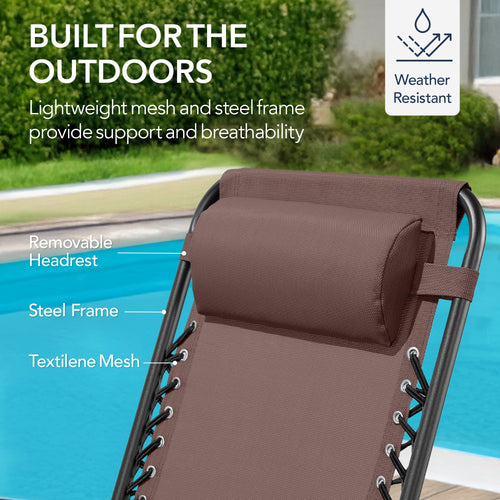 Folding Outdoor Zero Gravity Rocking Lounge Chair w/ Headrest Pillow