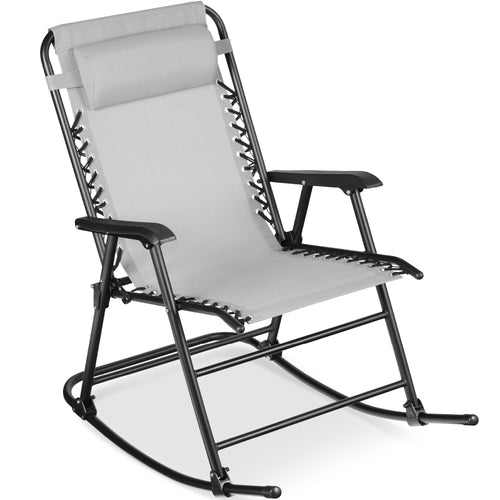 Folding Outdoor Zero Gravity Rocking Lounge Chair w/ Headrest Pillow