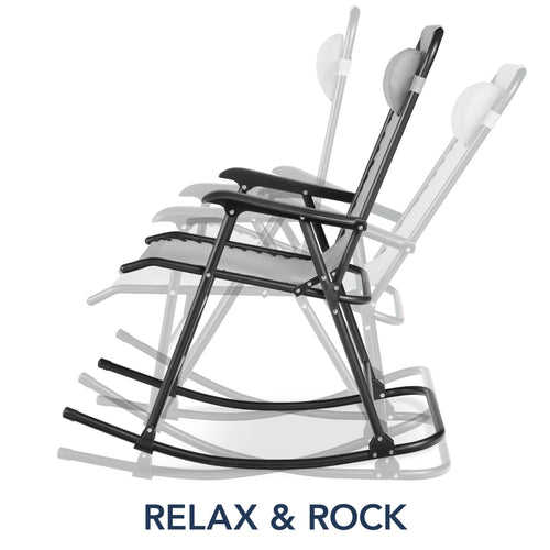 Folding Outdoor Zero Gravity Rocking Lounge Chair w/ Headrest Pillow