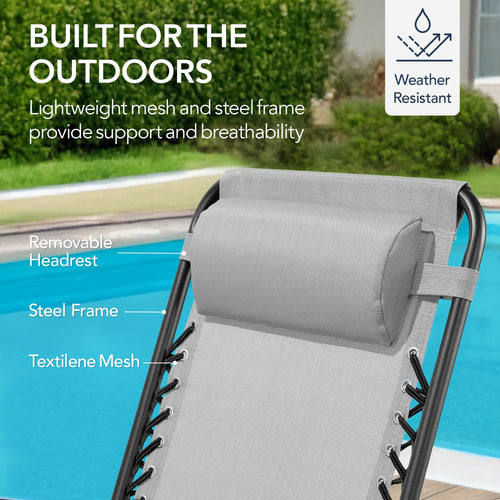 Folding Outdoor Zero Gravity Rocking Lounge Chair w/ Headrest Pillow