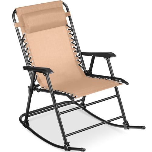 Folding Outdoor Zero Gravity Rocking Lounge Chair w/ Headrest Pillow