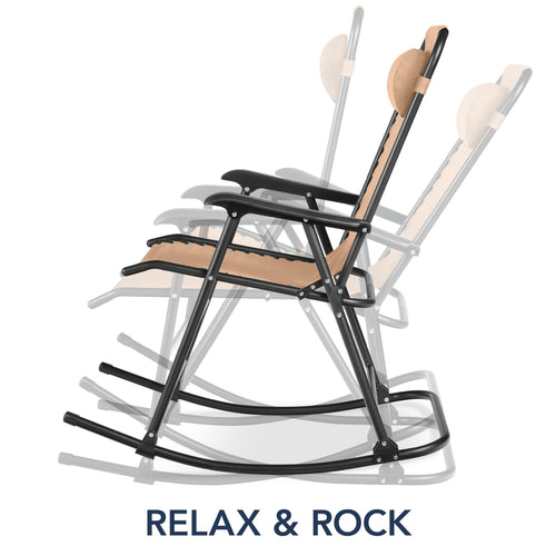 Folding Outdoor Zero Gravity Rocking Lounge Chair w/ Headrest Pillow