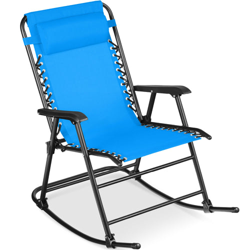Folding Outdoor Zero Gravity Rocking Lounge Chair w/ Headrest Pillow