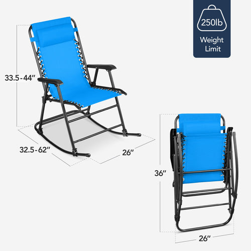 Folding Outdoor Zero Gravity Rocking Lounge Chair w/ Headrest Pillow