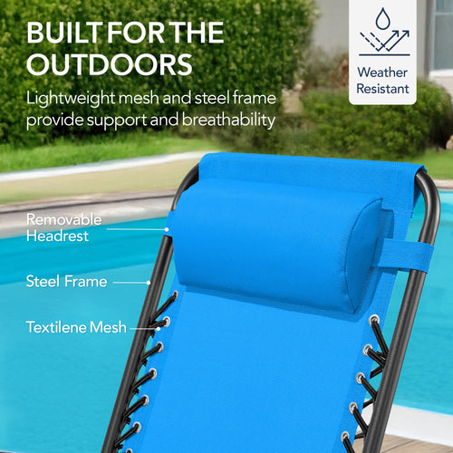 Folding Outdoor Zero Gravity Rocking Lounge Chair w/ Headrest Pillow