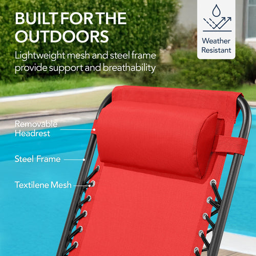 Folding Outdoor Zero Gravity Rocking Lounge Chair w/ Headrest Pillow