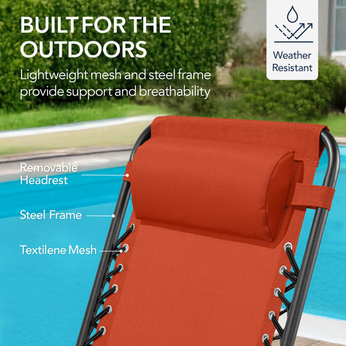 Folding Outdoor Zero Gravity Rocking Lounge Chair w/ Headrest Pillow