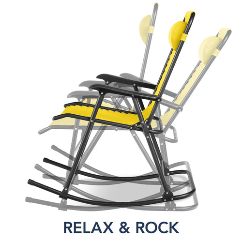 Folding Outdoor Zero Gravity Rocking Lounge Chair w/ Headrest Pillow