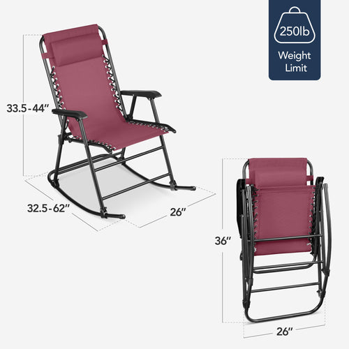 Folding Outdoor Zero Gravity Rocking Lounge Chair w/ Headrest Pillow