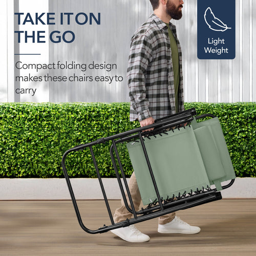 Folding Outdoor Zero Gravity Rocking Lounge Chair w/ Headrest Pillow