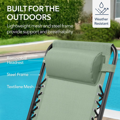 Folding Outdoor Zero Gravity Rocking Lounge Chair w/ Headrest Pillow