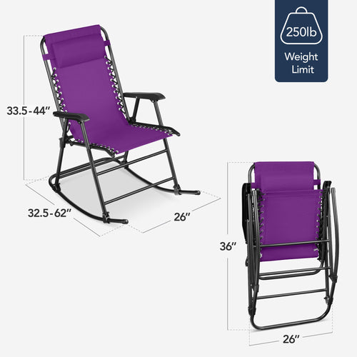 Folding Outdoor Zero Gravity Rocking Lounge Chair w/ Headrest Pillow