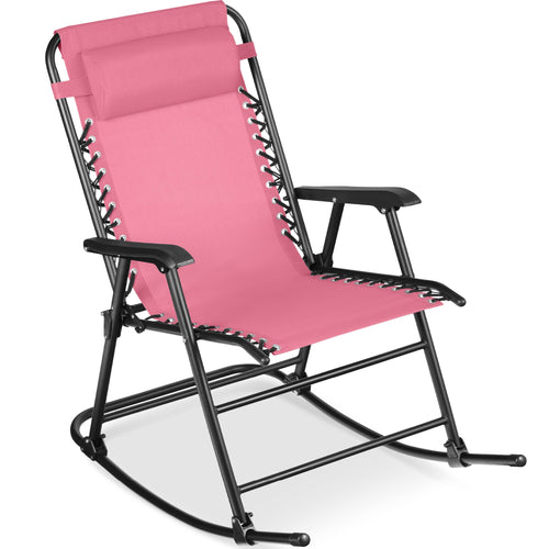 Folding Outdoor Zero Gravity Rocking Lounge Chair w/ Headrest Pillow
