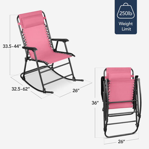 Folding Outdoor Zero Gravity Rocking Lounge Chair w/ Headrest Pillow