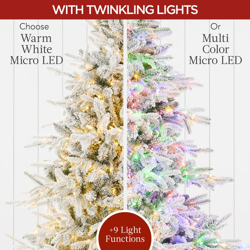 Pre-Lit Flocked Full Aspen Christmas Tree w/ 2-in-1 Twinkling Micro LEDs