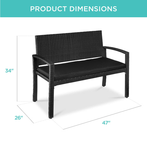2-Person Wicker Porch Bench for Outdoor, Garden w/ 700lb Capacity - 47in